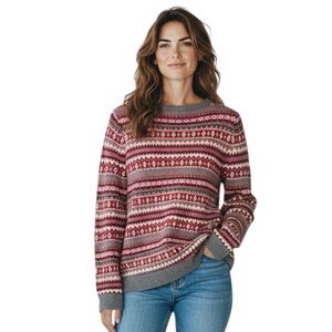 Talbots Women’s Fair Isle Nordic Sweater Medium – Lambswool Blend Winter Knit  A